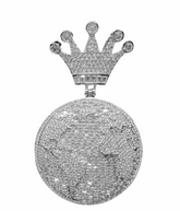 World Globe with Crown Moissanite Pendant - 925 Sterling Silver - DIAMOND TESTER APPROVED